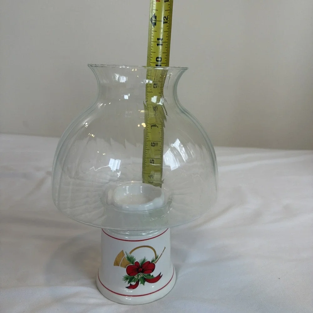 Vintage Chandelle Noel Christmas Tree Candle Lamp Clear Glass Shade Ceramic Base